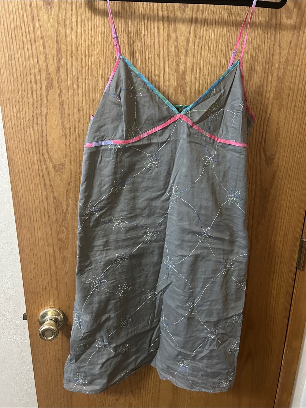 GAP Gray Slip Dress with Pink & Teal Trim